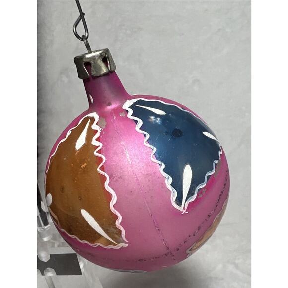 Vintage Hand Painted‎ Mercury Glass Poland Pink Blue Gold Christmas Ornament - Picture 2 of 7